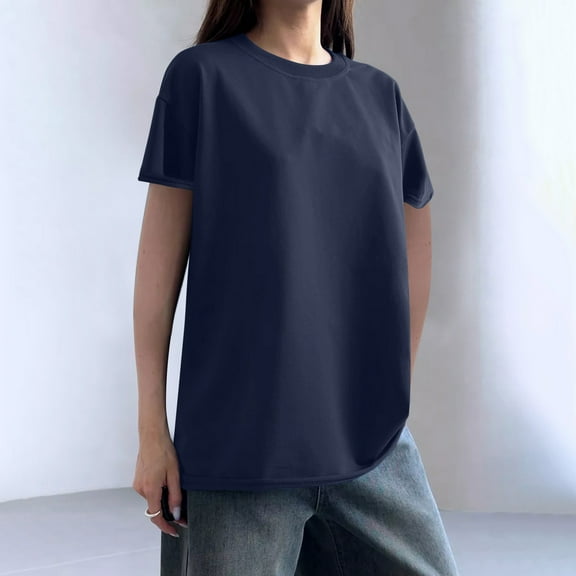 ChaoHeng Women's Striped Round Neck Short-Sleeve Top Short Sleeve Shirts for Ladies Casual,Navy XXL