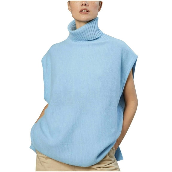 ChaoHeng Women's Sweater Dresses New Trendy,Women's Fashion Sleeveless Round-Neck Loose Pullover Tops Blouse Knitted Sweater(Light Blue,S)