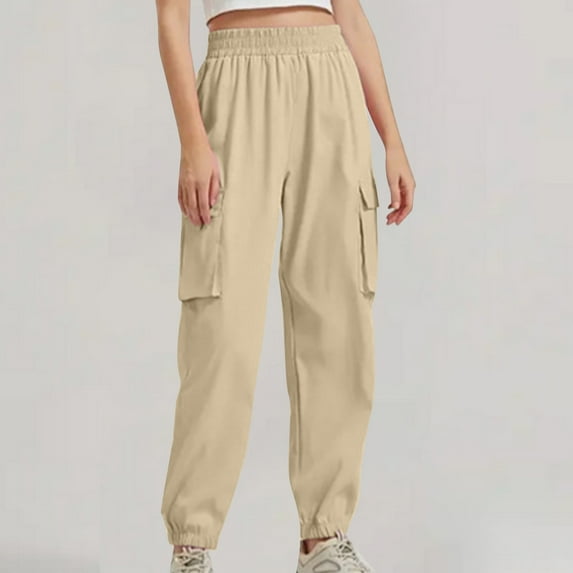 ChaoHeng Women's Utility Cargo Joggers High-Waist Drawstring Ankle Military Work Pants,aki L