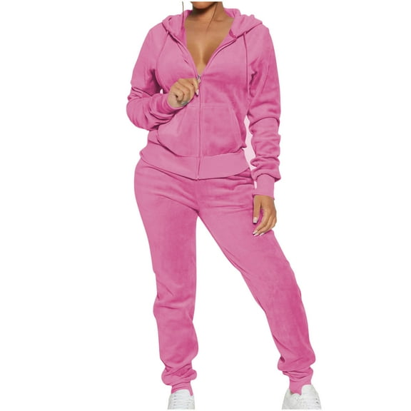 Spring Tops for Women!ChaoHeng Womens 2 Piece Lounge Outfit New Trendy,Fashion Women's Long Sleeve Casual Elastic Comfy Blouse Sets,Hot Pink,S