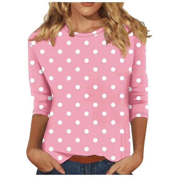 ChaoHeng Womens Casual Tops 3/4 Sleeve Oversized Going Out Tops for Women Plus Size Loose Cotton Printed Crew Neck 3/4 Sleeve Tee Multicolor M