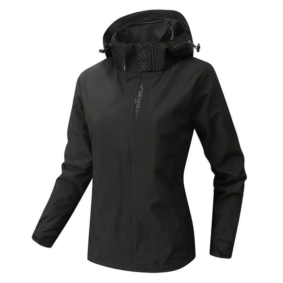 ChaoHeng Womens Coats Solid Color Pocket Zipper Tops ,Women Solid Color Fall and Winter Hoodies Loose Outdoor Sports Jacket Coat(Black,XXL)