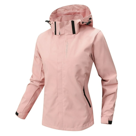 ChaoHeng Womens Coats Solid Color Pocket Zipper Tops Clearance,Women Solid Color Fall and Winter Hoodies Loose Outdoor Sports Jacket Coat(Pink,L)