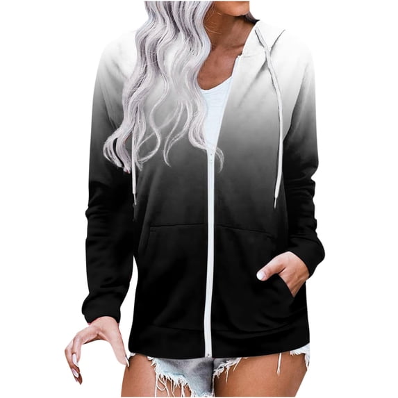 ChaoHeng Womens Coats and Jackets Winter,Women Fashion Printed Blouse Long Sleeve Tops Sweatshirt Pockets Hoodied Coat,Black,XL