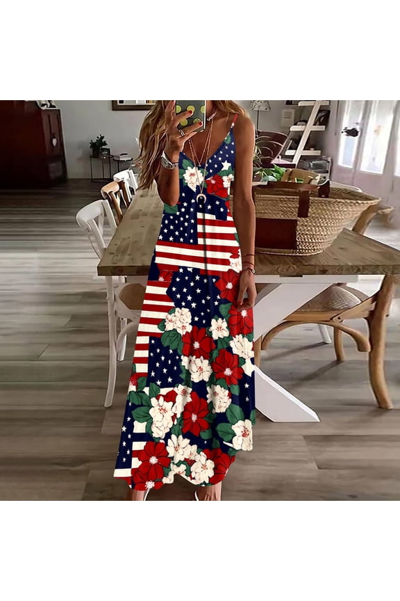 Womens Dresses Dresses for Women 4th Of July Patriotic Round Neck Print Relax Fit 2026 Womens Dresses Multicolor S
