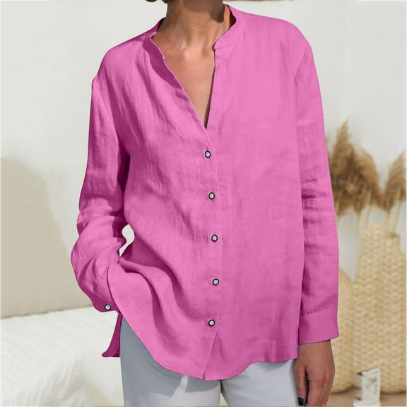 ChaoHeng Womens Fall Tops Women's V-Neck Button Down Shirt,Split Sleeve Relaxed Tunic Top in Solid Colors