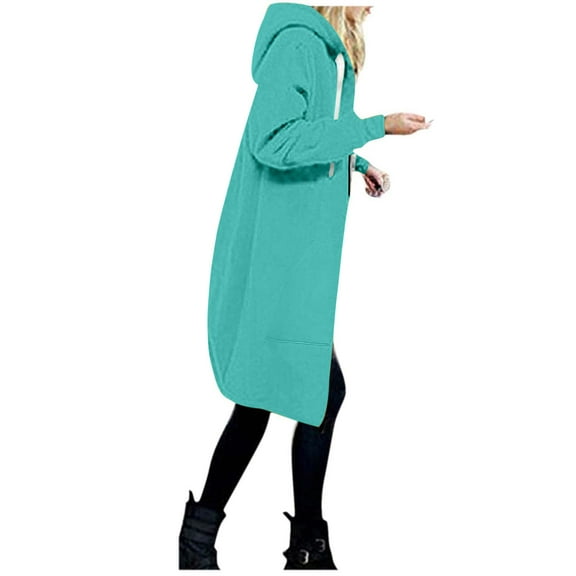 ChaoHeng Womens Hooded Coats Under $25.00 Hoodie $15,Women's Fashion Hooded Jacket Solid Color Zip Long Sleeve Pocket Top Blouse Coat,Blue,L
