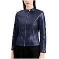 thumbnail image 1 of ChaoHeng Womens Jackets and Coats Solid Color Pocket Zipper Tops Clearance Fashionable,Women Fashion Zipper Leather Tops with Pocket Short Coat Jacket(Navy,XXXL), 1 of 8