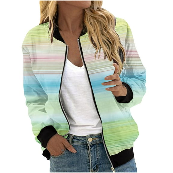 ChaoHeng Womens Jackets Lightweight Petite Tops Button Save Up Under 50%,Women's Casual Fashion Printed Pocket Zippered Coat(Green,XL)