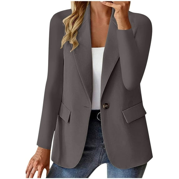 ChaoHeng Womens Jackets Lightweight Plus Size Solid Color Pocket Zipper Tops 2025 Clearance,Women's Solid Button Suit Coat Long Sleeve Hatless Casual Coat/Jacket(Dark Gray,M)
