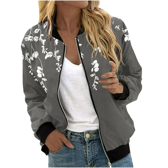 ChaoHeng Womens Jackets Lightweight with Hood Fashion Trendy,Women's Casual Fashion Printed Pocket Zippered Coat(Gray,XXXXXL)