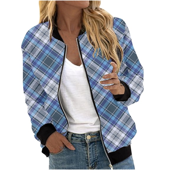 ChaoHeng Womens Jackets Plus Size No Hood,Women's Fashion Long Sleeve Zipper Print Outing Causal Coat Cardigan(Blue,XL)