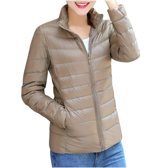 ChaoHeng Womens Jackets Plus Size Solid Color Zipper Long Sleeve Clearance,Women Slim Casual Zippers Loose Long Sleeve Warm Blouse Coat Short Tops Parkas(Khaki,XXXXXL)