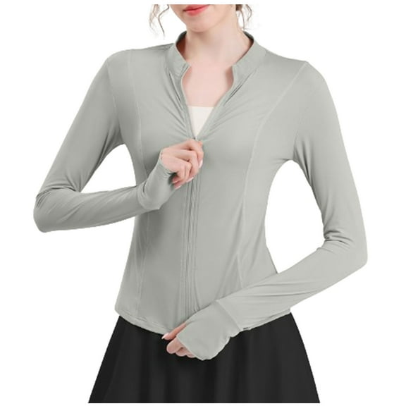 ChaoHeng Womens Jackets Solid Color Plus Size No Hood 2026 ,Women's Winter Casual Solid Long-sleeved Zipper Slim Sports Top Coat(Army Green,M)