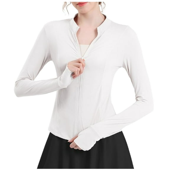ChaoHeng Womens Jackets Solid Color Plus Size No Hood 2024 Clearance,Women's Winter Casual Solid Long-sleeved Zipper Slim Sports Top Coat(White,S)