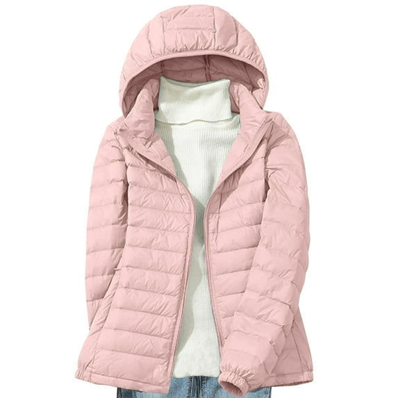 ChaoHeng Womens Jackets Solid Color Tops Clearance,Women's Down Jacket Lightweight Hooded Short Korean Style Extra Large Size Plus White Down Warm Jacket(Pink,XXXL)