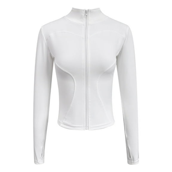 ChaoHeng Womens Jackets Trendy Solid Color Fashion Casual,Women's Winter Casual Solid Long-sleeved Zipper Slim Sports Top Coat(White,S)