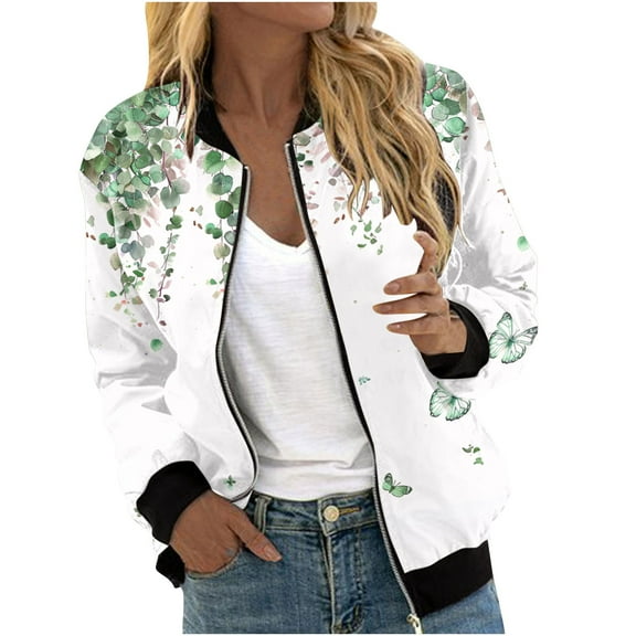 ChaoHeng Womens Jackets and Cardigans Fashionable,Women's Casual Fashion Printed Pocket Zippered Coat(Green,XL)