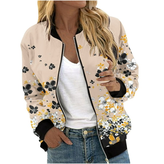 ChaoHeng Womens Jackets and Cardigans Hooded Winter Fashion Trends,Women's Casual Fashion Printed Pocket Zippered Coat(Khaki,XXL)