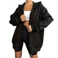 thumbnail image 1 of ChaoHeng Womens Jackets and Coats Clearance 2024 Clearance,Women's Stylish Warm Solid Color Zipper Hooded Loose Sweater Sweater,Black,XL, 1 of 5