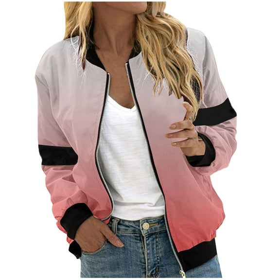 ChaoHeng Womens Jackets and Coats Clearance New Trendy,Women's Casual Fashion Gradient Pocket Zipper Top Jacket(Red,XL)