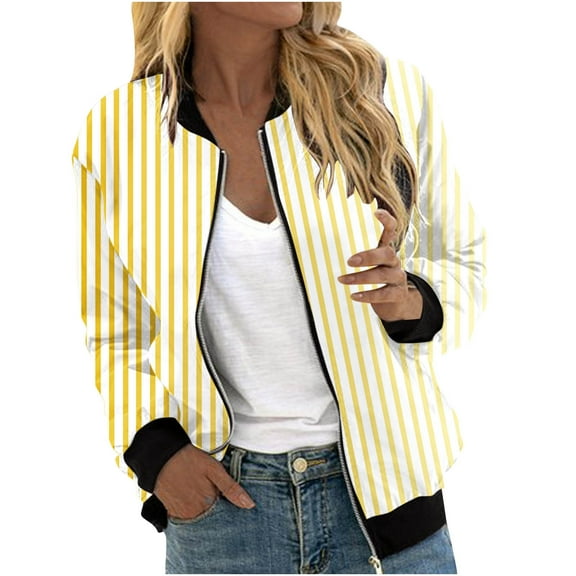 ChaoHeng Womens Jackets and Coats Clearance Up to 45% Off,Women's Printed Cardigan Jacket Zippered Jacket Long Sleeved Casual Jacket(Yellow,XL)