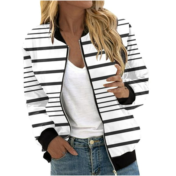 ChaoHeng Womens Jackets and Coats Clearance Winter Fashion Trends,Women's Casual Fashion Printed Pocket Zippered Coat(White,S)