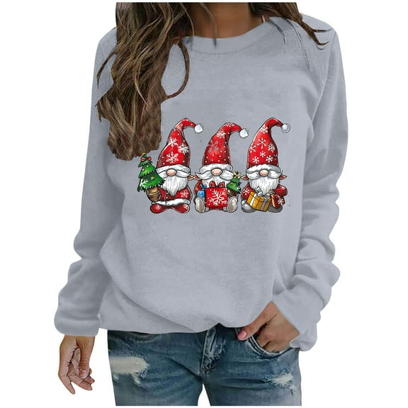 ChaoHeng Womens Long Sleeve Blouses Women's WInter Long Sleeve Colorful Christmas Printing Pullover Hoodless Sweatshirt Tops