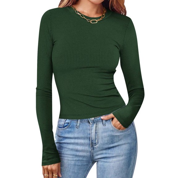 ChaoHeng Womens Long Sleeve Tops Women's Fitted Solid Tee,Crewneck Long Sleeve Top