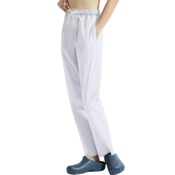 ChaoHeng Womens Pants Clearance Women's Medical Scrub Pants with Drawstring Solid Color Stretch Nursing Uniforms Quick-Dry Healthcare Workwear,White M