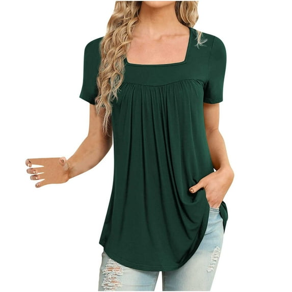ChaoHeng Womens Plus Size Solid Color Print Pattern Tops Up Under 50%,Women's Fashion Sold Color V-Neck Underwaist Comfortable Loose T-shirt Short Sleeve Blouse Casual Tops(Army Green,S)