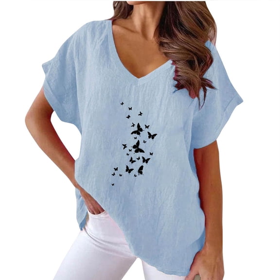 ChaoHeng Womens Plus Size Tops Summer T-Shirt Dresses for Women Women V-neck Print T- Fashion Comfortable Female Blouses