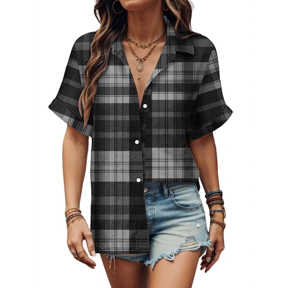 ChaoHeng Womens Plus Size Tops Trendy Tops for Women 2025 Summer Women's Floral Print Fashion Button Shirt Female Lapel Neck Loose T-shirt Blouse