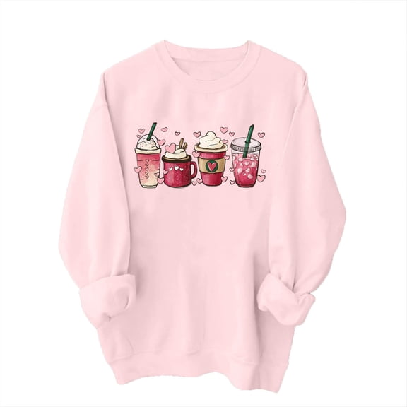 ChaoHeng Womens Printed Tops Long Sleeve Ladies' Round Neck Valentine's Day Fashionable Printed Loose Hoodie Long Sleeved Top Hoodie Hooded Hoodie, of the Day