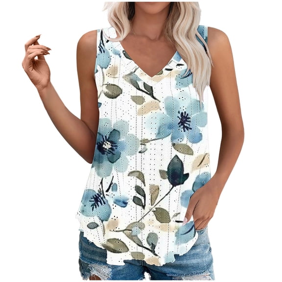 ChaoHeng Womens Tank Tops Loose Fit Multipack Ladies' Casual and Fashionable Printed Round Neck Sleeveless Multicolor S