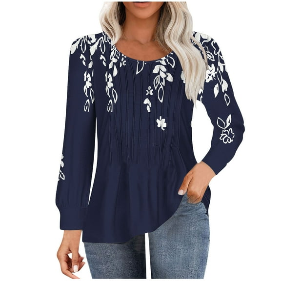 ChaoHeng Womens Tee with Long Sleeves,Women's Casual Long-sleeved Loose Round Neck Non-positioned Printed Top(White,XXL)