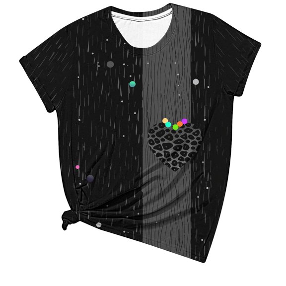 ChaoHeng Womens Tops under $10 Summer Tops for Women Ladies' Fashion Valentine's Day Printed Round Neck Short Sleeve Round Neck Top/Shirt