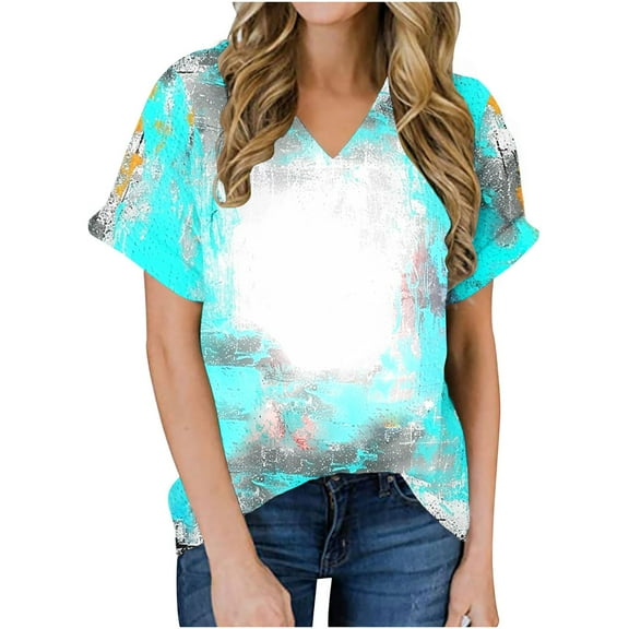 ChaoHeng Womens Tops under $5 Plus Size Summer Tops for Women Women's Tops Women's Fashion Casual Loose Blouse Printing V Neck T-Shirt Blouse Print Tee