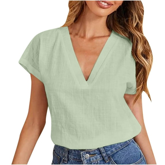 ChaoHeng Womens Tops under $5 Plus Size Women Tops Short Sleeve on Womens Casual Solid Color Round Neck Short Sleeve Loose Tops Blouses