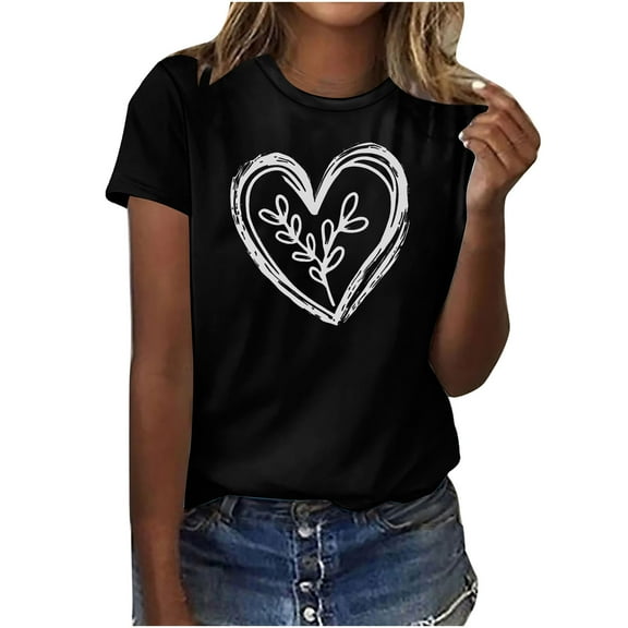 ChaoHeng Womens Tops under $5 Trendy T-Shirts for Women 2025 Women's Round Neck Floral Print Short Sleeved Casual Loose Tops Short Sleeved Round Neck Tops/Shirt