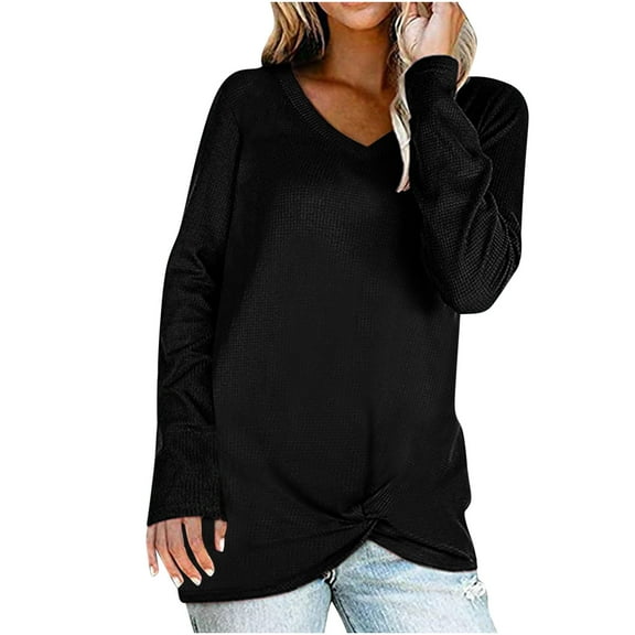 ChaoHeng Womens Tops Long Sleeve Button Down Fashion Casual,Women's Leisure Comfortable Solid Color V-Neck Long Sleeves Long(Black,XL)