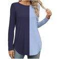 thumbnail image 1 of ChaoHeng Womens Tops Long Sleeve T-Shirt Color Block Casual Blouse for 2024 Fall/Winter Fashion Trendy(Navy,L), 1 of 5