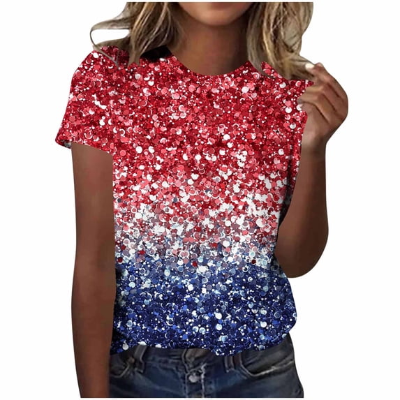 ChaoHeng Womens Tops Plus Size Women's Trendy Patriotic Printed Round ...