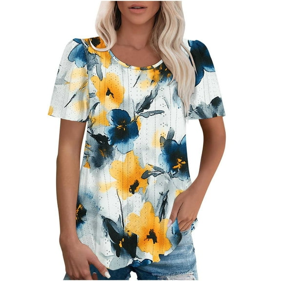 ChaoHeng Womens Tops Short Sleeve Plus Size Summer Tops Short Sleeve T Shirts for Women Women's Spring/Summer Printed Round Neck Sleeve Short Sleeve Top T-shirt
