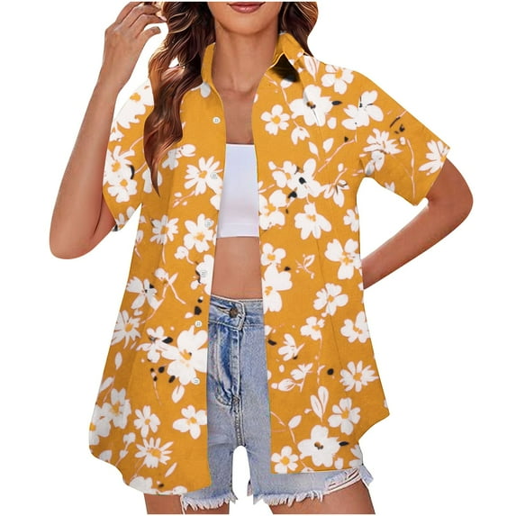 ChaoHeng Womens Tops Short Sleeve Summer Blouses for Women 2025 Women's Summer New Casual Fashion Printed Short-sleeved Shirt