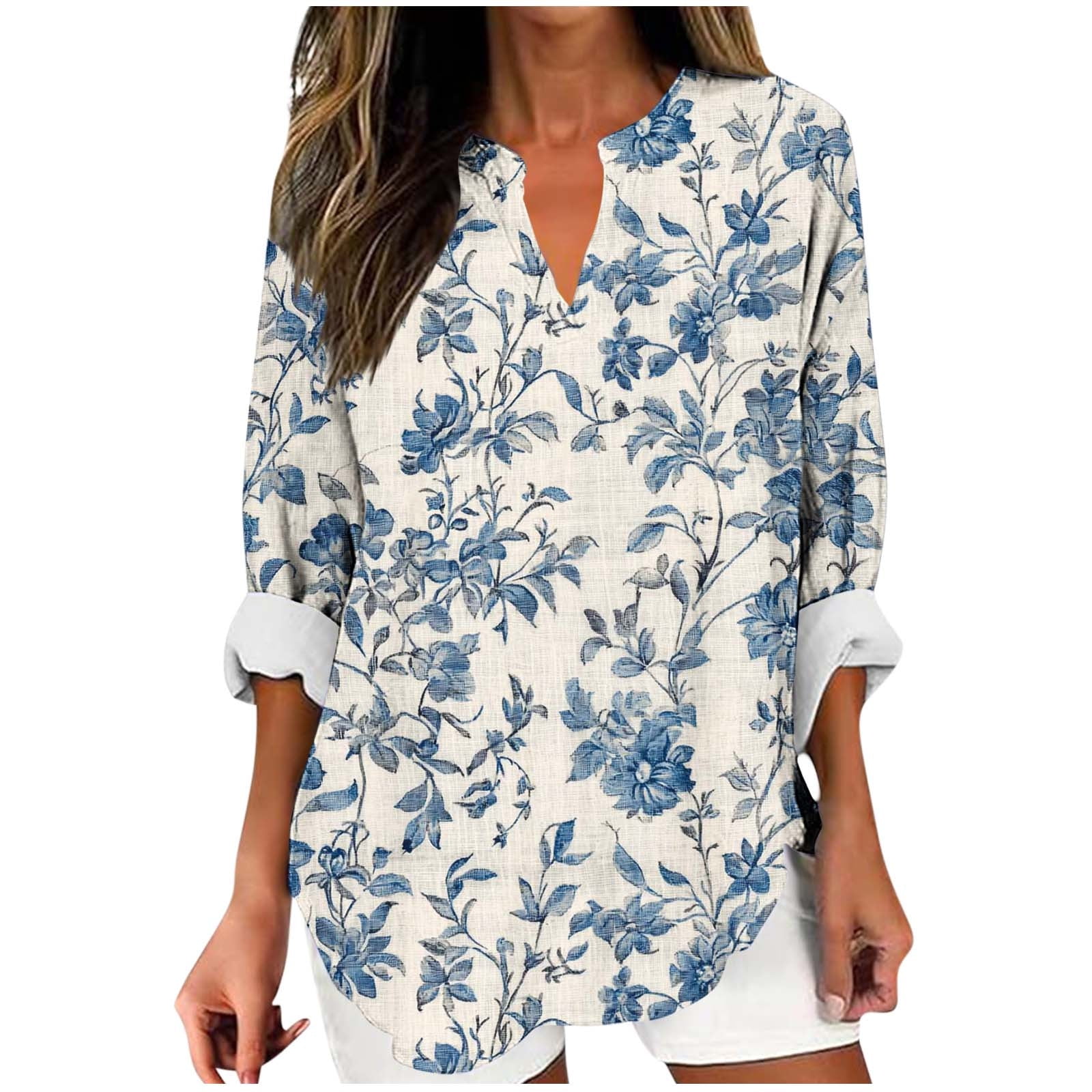 ChaoHeng Womens Tops Women' Casual Comfortable Printed V-Necked Blouse ...