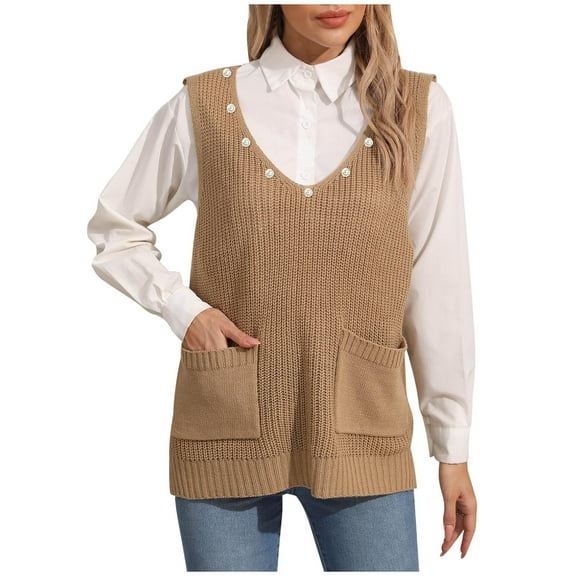 ChaoHeng Womens Winter Loose Solid Sweaters Long Sleeve V-Neck Tops for Fall/Winter Trendy(Khaki,Free Size)