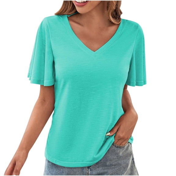 ChaoHeng Women Tops Spring Summer Fashion Women's Summer V-Neck Solid Short Sleeve Sexy Top Blouse