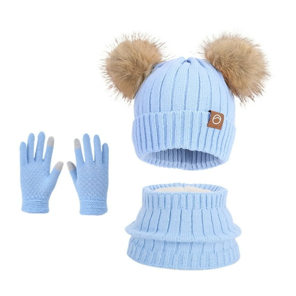 ChaoLingNeng 3 Pcs Kids Winter Hat Scarf Gloves Set Boys Girls Thick Warm Beanie Hat Knitted Neck Warmer Lined Gloves