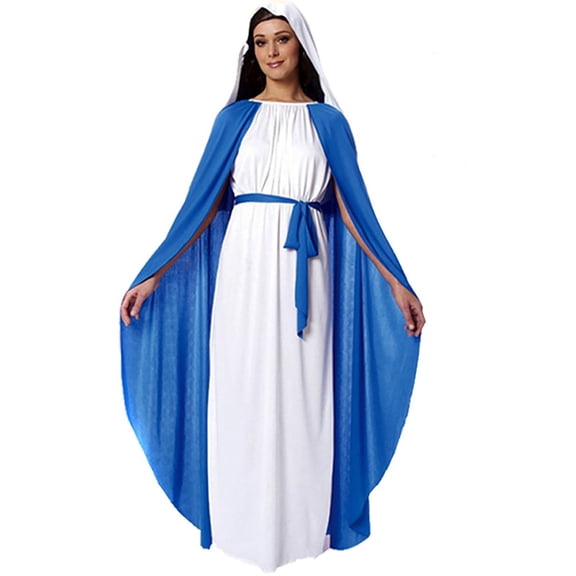 ChaoLingNeng Carnival Outfit for Women Virgin Mary Outfit Biblical Clothes for Women Adult Robe Nativity Biblical Set with A Belt And Headscarf